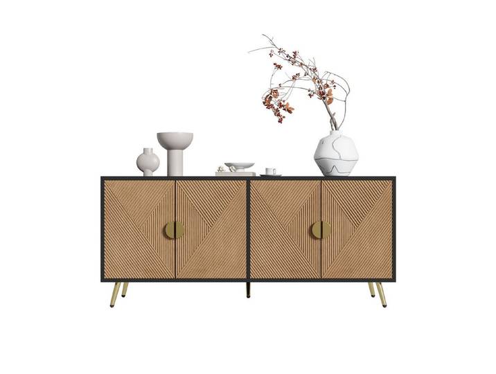 Thanaddo Anrichte 160cm Sideboard, vier Türen, goldene Griffe und Hochglanzbeine