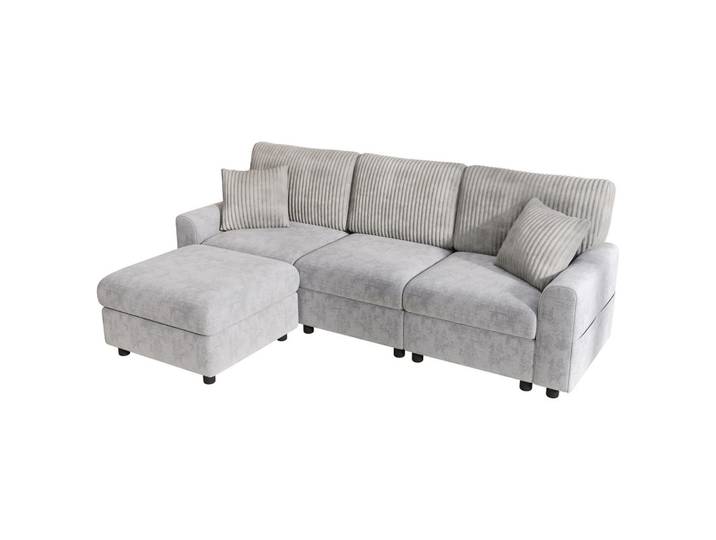 Oxeza Ecksofa 223/146/84 cm Grau mit 1 Fußhocker, 2 quadratischen Kissen, 1 USB-Anschluss und 1 Type-C-Anschluss, Mode, Rechteckig, 146x84x223 cm, Wohnzimmer, Sofas & Couches, Wohnlandschaften, Wohnlandschaften in U-Form