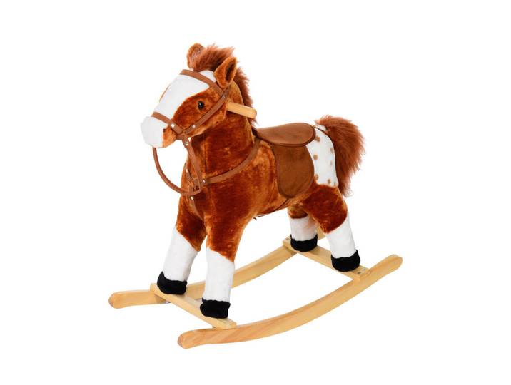 Homcom Schaukelpferd Kinder Wiehern Schaukeltier Schaukelspielzeug Braun, Holz, 28x65x74 cm, Spielzeug, Schaukeltiere