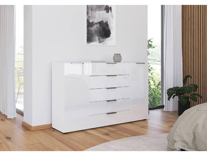Buffet Flipp en verre type B 160cm Blanc/Blanc/Argenté