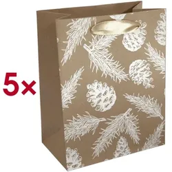Sigel 5er-Pack Weihnachts-Geschenktüten »Pine cones and pine branches« 18 x 23 cm mehrfarbig, 18x23x10 cm
