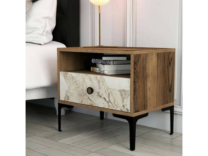 Dmora Nachttisch Seraph 56x40x50,8 cm Braun, 1 Schublade 2 Regale