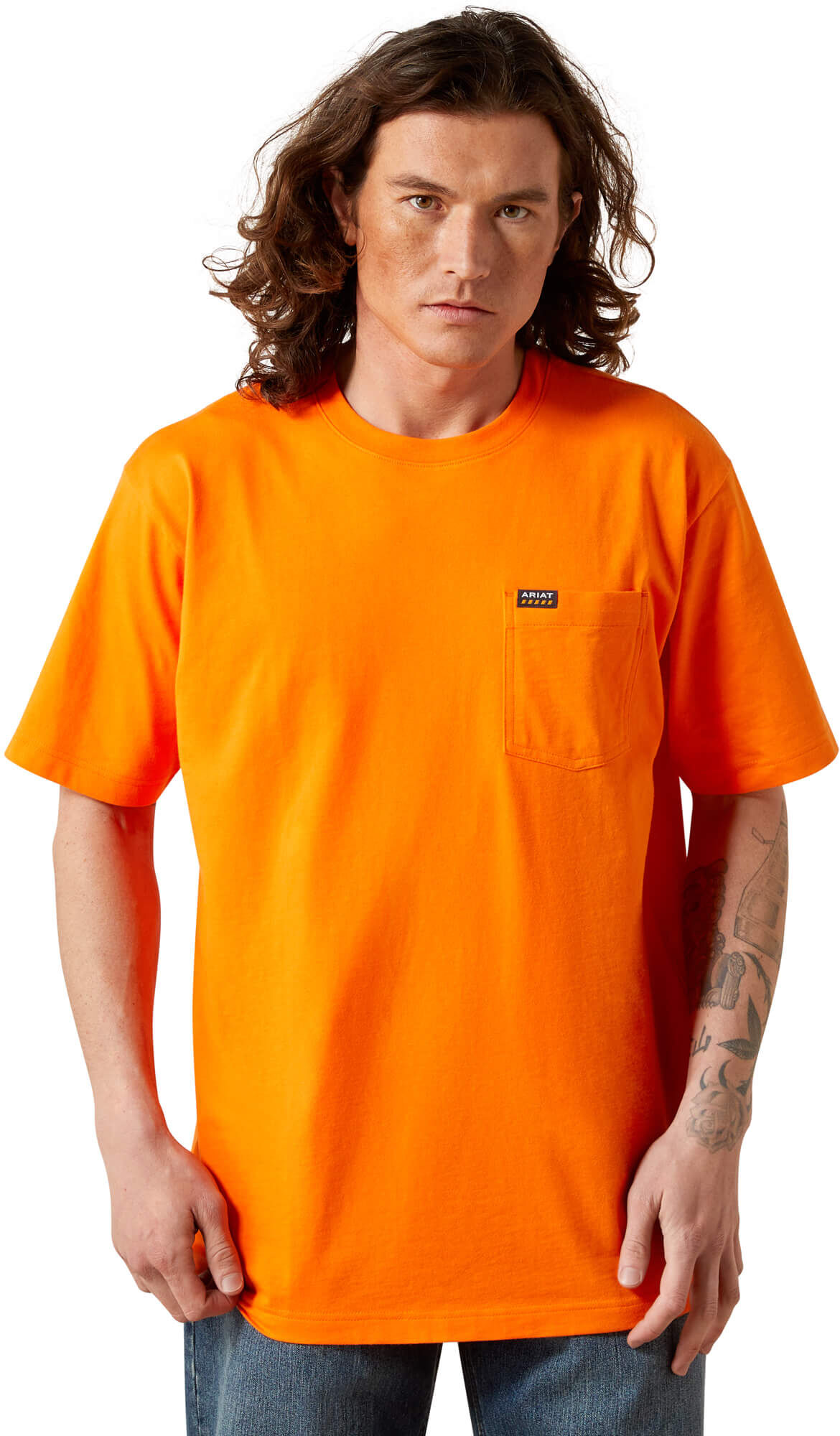 Men's Rebar Cotton Strong Standard Pocket T-Shirt in Safety Orange, Size: Large by Ariat