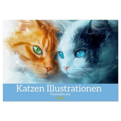 Katzen Illustrationen - Faszination pur (Wandkalender 2026 DIN A2 quer), CALVENDO Monatskalender