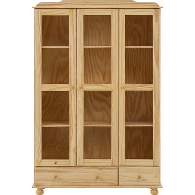 Vitrine MÖBILIA "Chur", beige (natur), B:126cm H:189cm T:35cm, Massivholz, Schränke, Vitrine, Gefertigt aus massivem Kieferholz