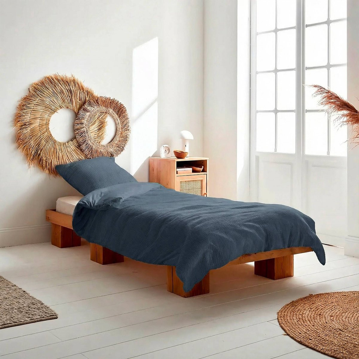 Sweek Alix katoenen mousseline beddengoedset - Donkerblauw