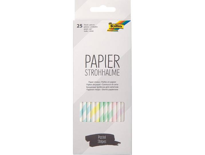 Folia papieren rietjes\, ophangbaar doosje van 25 stuks\, pastel strepen