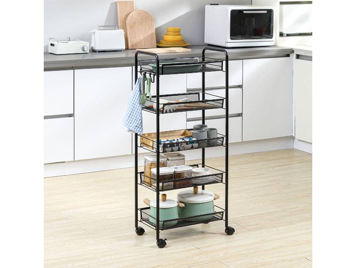 HOMCOM Chariot Rangement 5 Paniers Acier 45x106cm