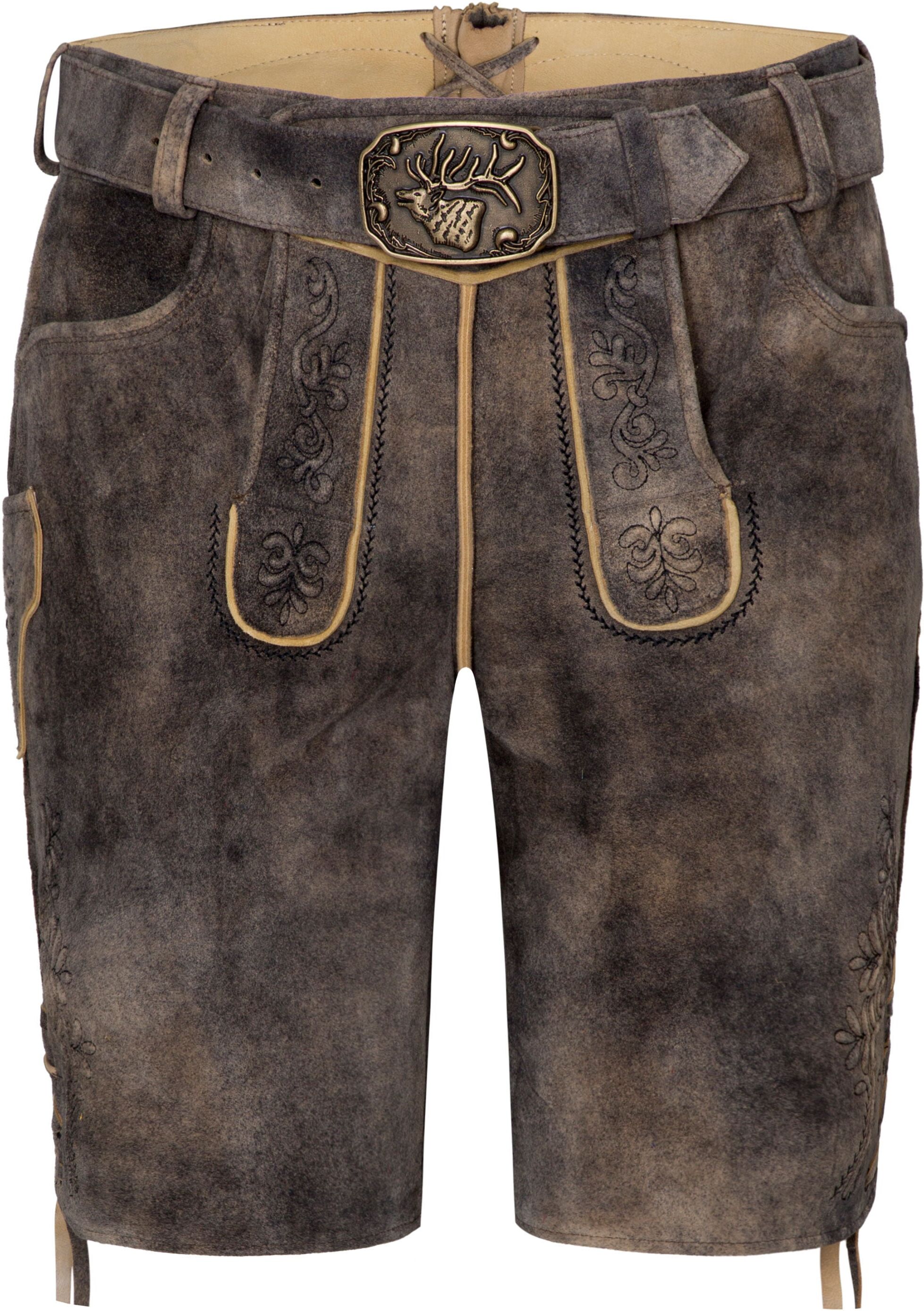Lederhose SPIETH & WENSKY "Gottlieb", Herren, Gr. 50, N-Gr, braun (horn, st schwarz), Obermaterial: 100% Lammleder LEL., uni, festlich, regular fit, Hosen Lederhose, mit Stickerei