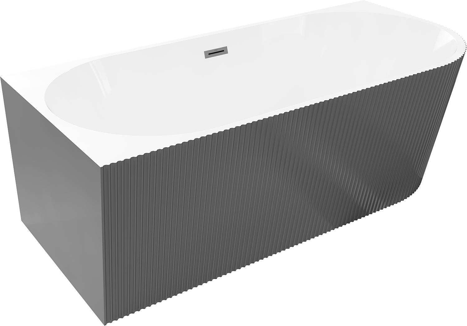 Mexen Silo freistehende Badewanne Eck links geriffelt 170 x 80 cm, weiß/grau, Überlauf Gun Metal - 52891708062L-95
