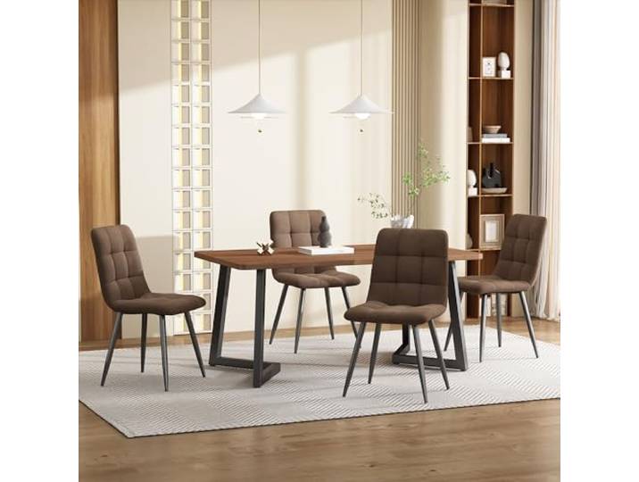 KUAKE Esstisch 117x68cm mit 4 Stühlen Set, Rechteckiger Esstisch Moderner Küchentisch Set, MDF Tischplatte in Walnussfarbe, Schwarze Tischbeine (Braun Esszimmerstuhl)