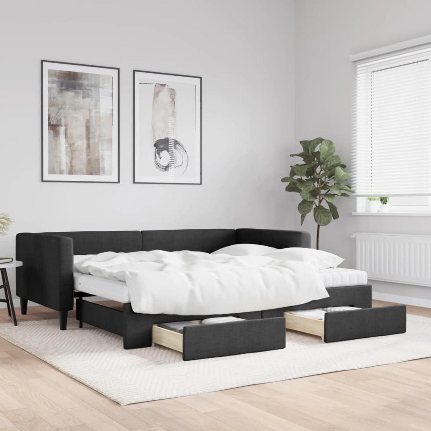 Sofabett 2-Sitzer ausziehbar mit Schubladen Schwarz 90x200 cm Stoff