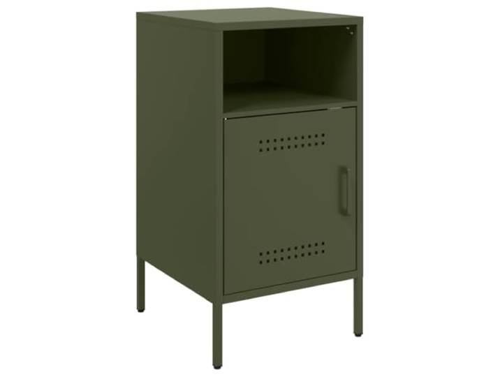 GHVBNMF Nachttisch Olivgrün 36x39x68 cm Metall Beistelltisch mit Tür Industrie-Design Beistellschrank für Schlafzimmer und Wohnzimmer mit verstellbaren Füßen und zwei Fächern hinter Tür.