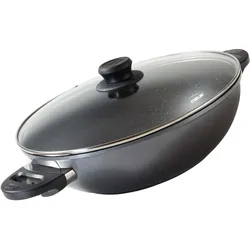 Stoneline 32cm, mit Deckel, Aluguss, Backofen & Induktion geeignet, Pfanne + Kochtopf, Schwarz