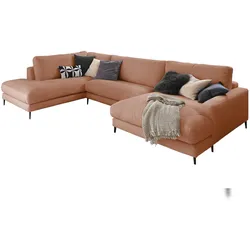 KAWOLA Sofa CARA Wohnlandschaft U-Form Cord rost Longchair rechts