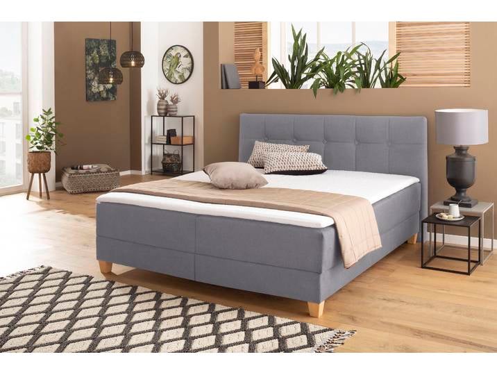 Boxbett, 188x227 cm, Holzwerkstoff, Grau, Bettkasten & Topper, Klassisch, Home-affaire