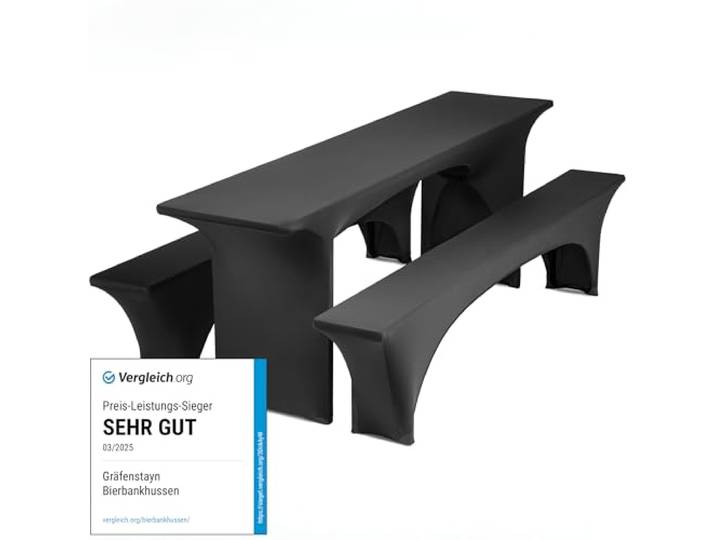 Gräfenstayn Leopold Stretch 31188 Biertafelhoezenset, 3-delige set voor biertent, 50 cm of 70 cm tafelbreedte, met Öko-Tex-zegel standaard 100: getest vertrouwen 31188 (zwart, 50 x 220 cm)