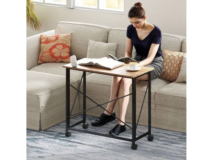 Bureau pliable 80 x 40 cm avec roulettes petit bureau informatique gain de place aspect chêne