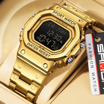DynamicDeals Waterproof Digital Men Watch, LED Chronograph Date Display, Luminous Golden Strap Wristwatch For Men golden Black