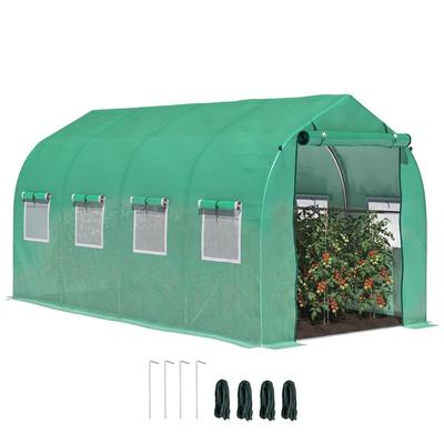 Outsunny Tunnelgewächshaus 4 x 2 x 2 m mit 8 Netzfenstern und Tür – Gewächshaus für den Gemüsegarten auf der Terrasse oder im Garten