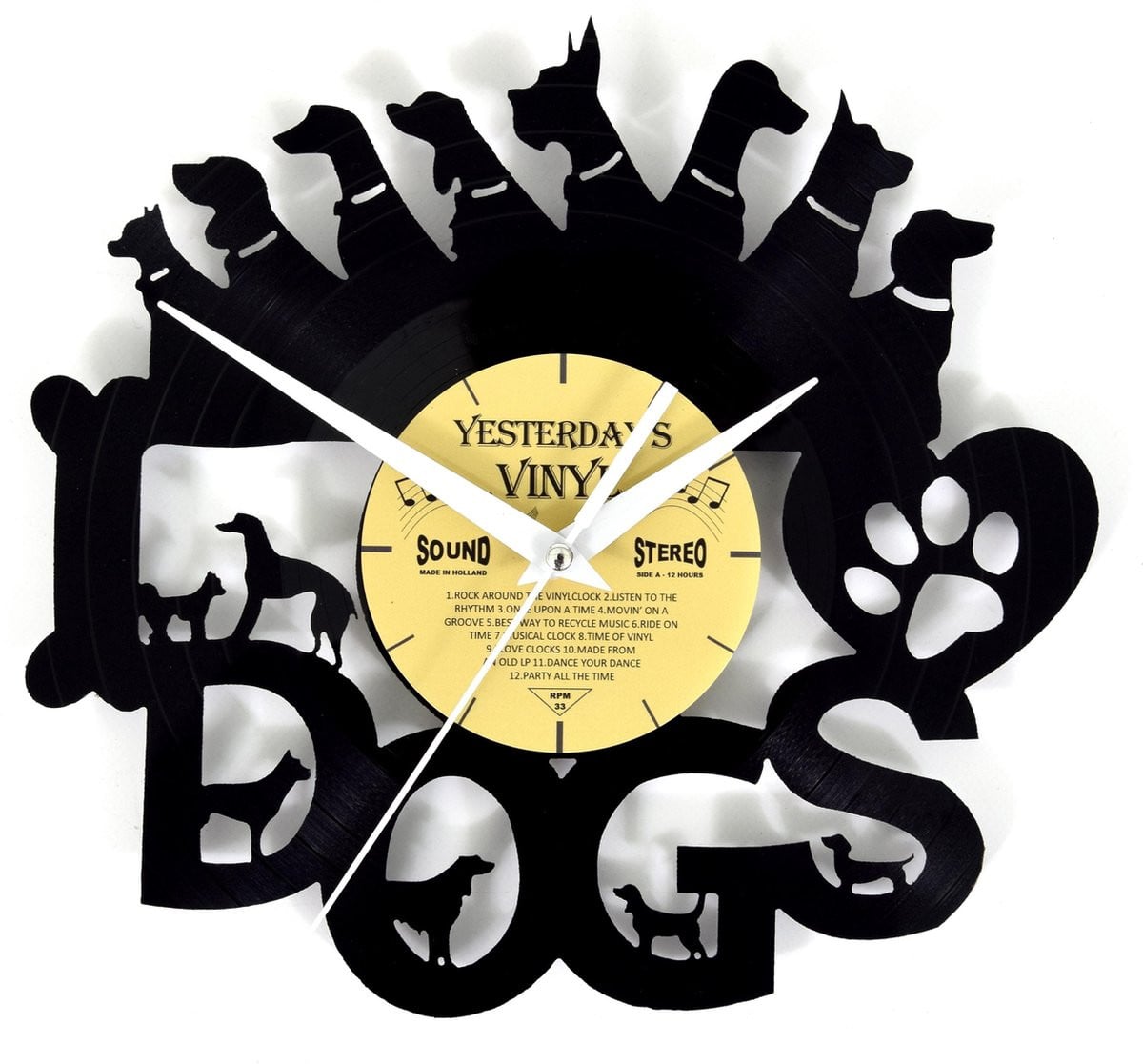 Vinyl wandklok met hondjes ontwerp op LP-plaat