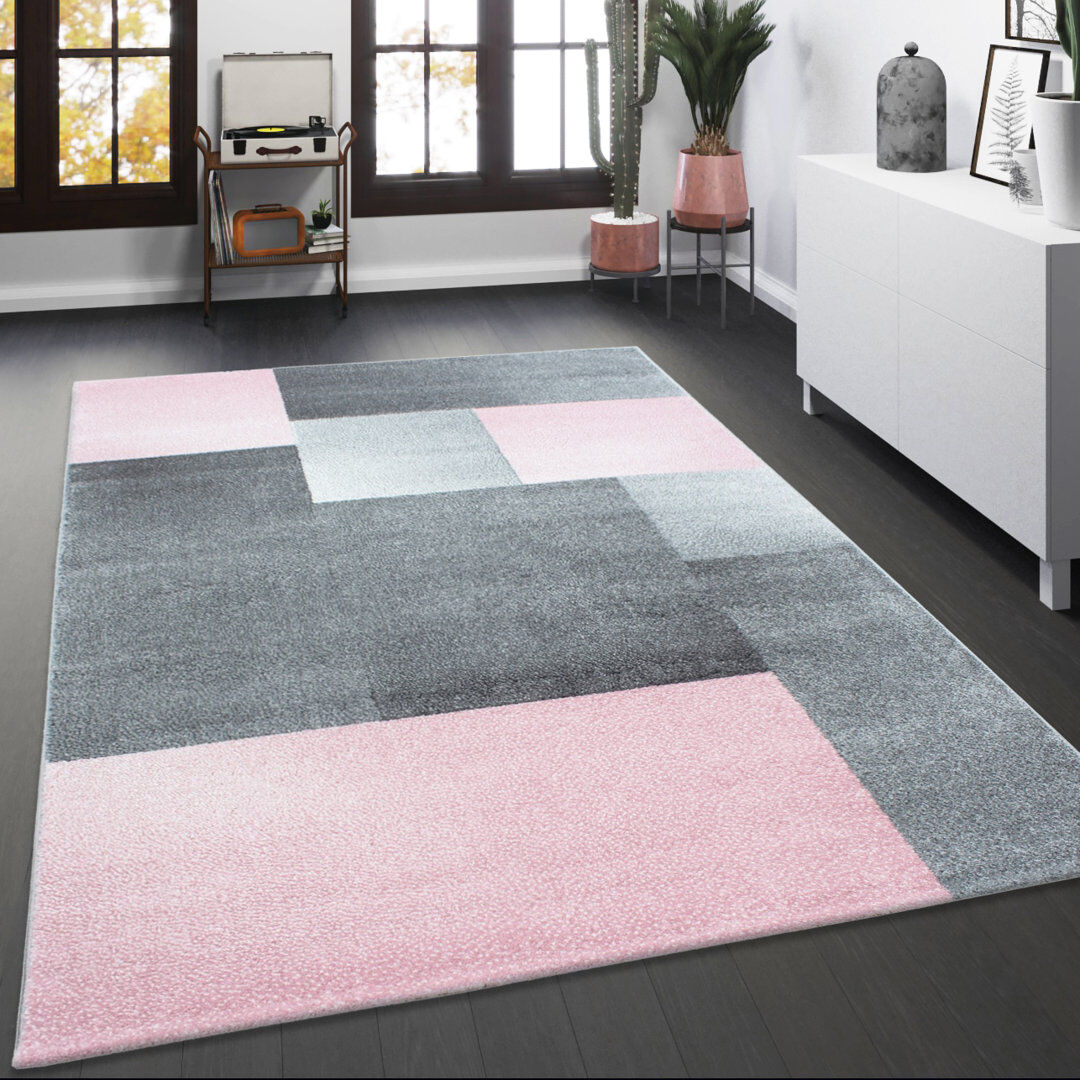 Ivy Bronx Geometric Area Rug Pink Rectangle 120 x 170cm