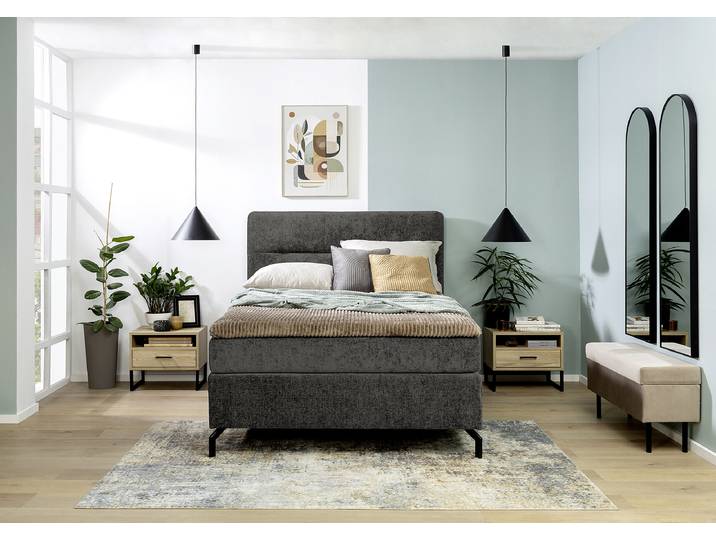 Boxspringbett Plumas 140 x 200cm Chenille Ova Grau H2