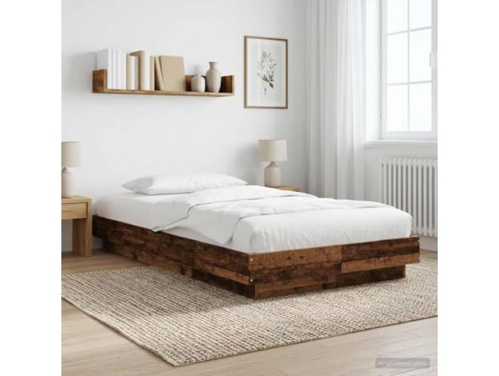 RJPLMFV Bettgestell, Bodenbett, Antikholz, 80 x 210 cm Holzwerkstoff, fester Lattenrost, modernes Design, pflegeleicht