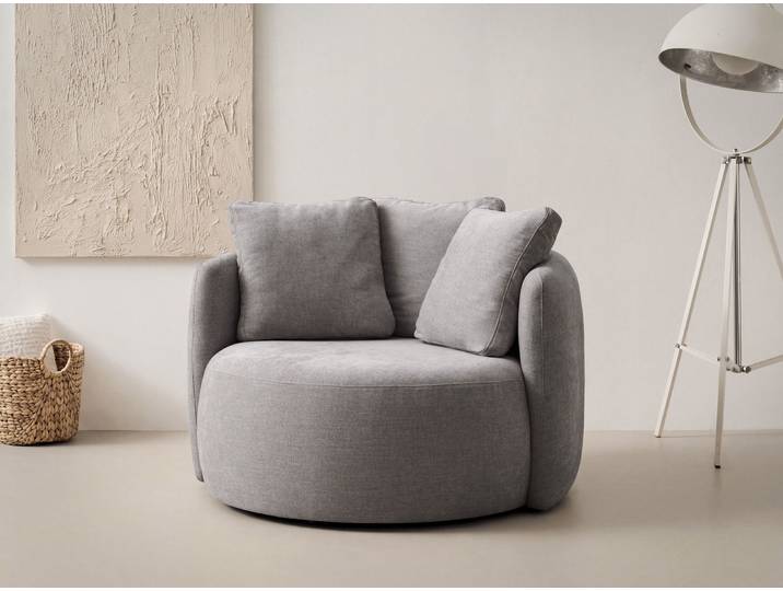 Sessel GOODPRODUCT Kaarl, moderner Rundsessel, Loungesessel, Loveseat , grau, B:120cm H:90cm T:120cm, Sessel, Sessel, Webstoff, in fünf Farben, inkl. Rückenkissen, zeitloses Design