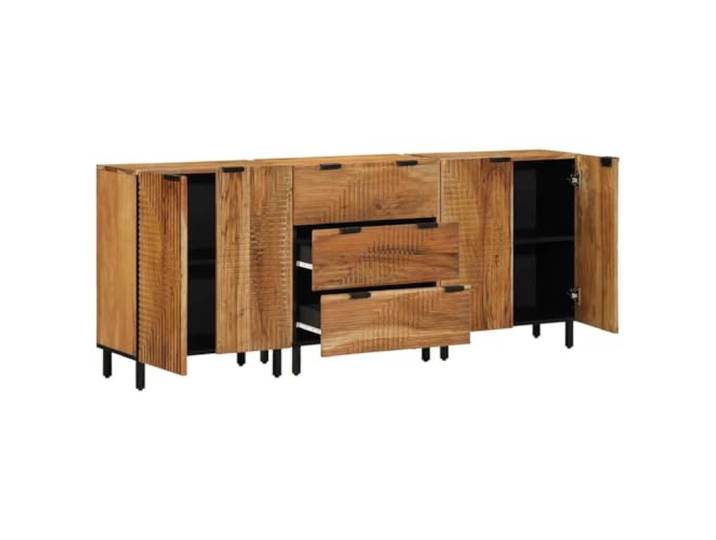 NKOPPFG Sideboard Set 3 STK. 180 x 33 x 75 cm Massivholz Akazie Moderner Stil, Türen mit Scharnieren, Schubladen, natürliches braunes Finish, Wohn- und Esszimmer