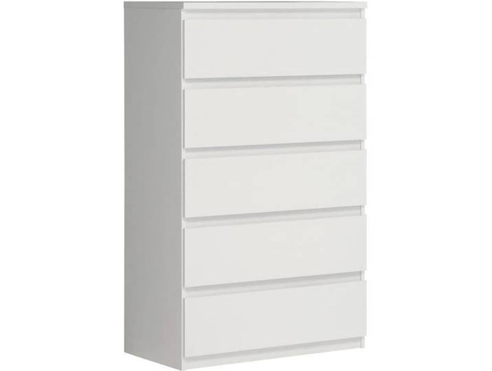 FORTE Chelsea Hohe Kommode 77 mit 5 Schubladen, Weiß, 77,2 cm breit x 128,1 cm h