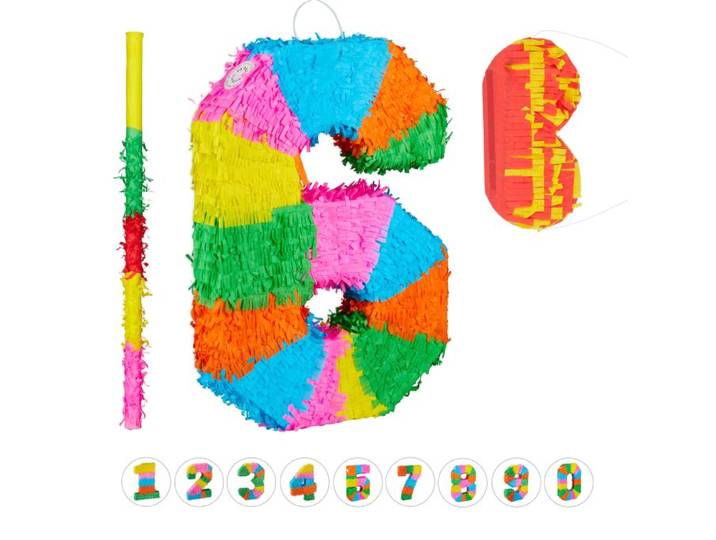 Relaxdays 3-teiliges Pinata Set Zahl 6