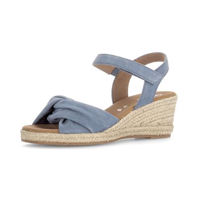 Keilsandalette GABOR "Athen", Damen, Gr. 39, jeansblau, Ziegenveloursleder, unifarben, Schuhe, Plateau, Sommerschuh in Bequemweite G (=weit)