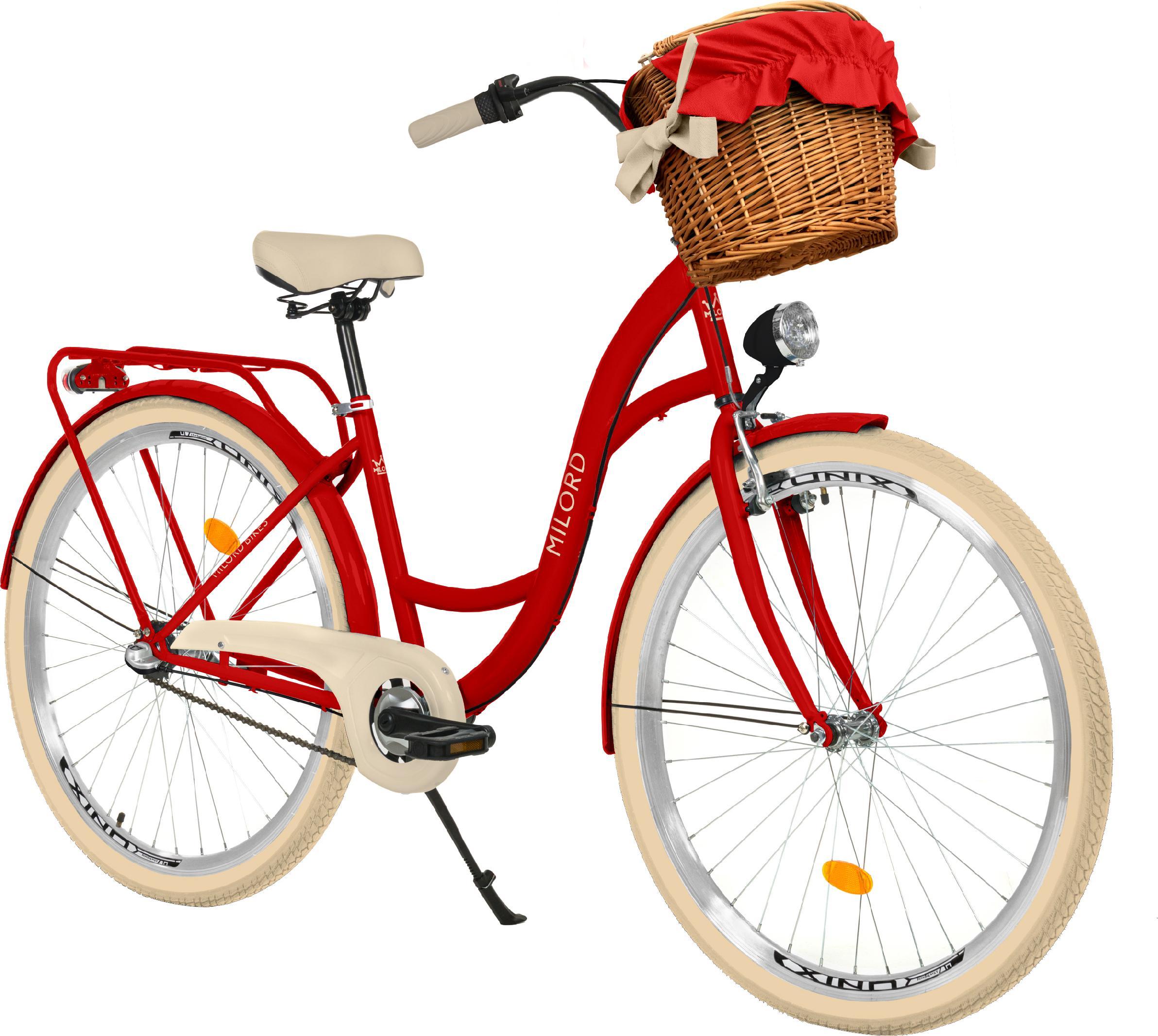 Milord Komfort Fahrrad Mit Weidenkorb Damenfahrrad, 26 Zoll, Rot, 3 Gang Shimano