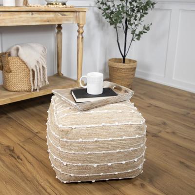 Northlight "Woven Cotton Textured Stripe Square Pouf - 14"" - Beige"