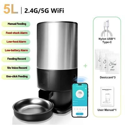 Inspired Living SmartView 5L Automatic Cat Feeder With HD Camera & WiFi App Control sus 5g Wifi App