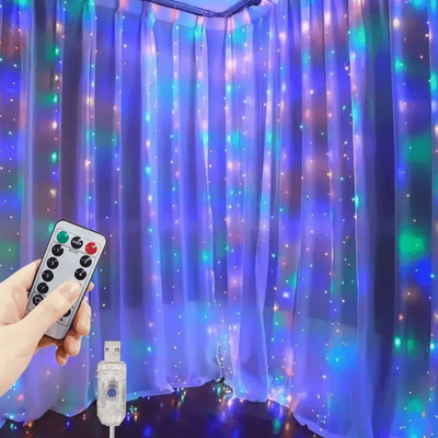 Inspire Curations Remote Control USB LED Curtain Lights multicolor 3mx3m 300led