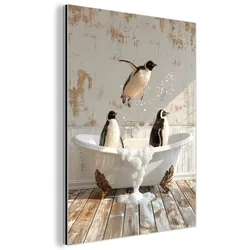 METALLBILD Vintage - Pinguin - Badewanne - Schaumstoff 30x40 cm