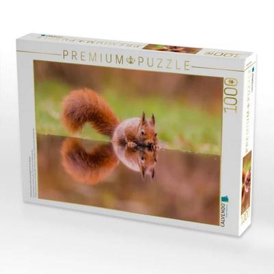 CALVENDO Puzzle Eichhörnchen trinkt und spiegelt sich im Wasser | 1000 Teile Lege-Größe 64x48cm Foto-Puzzle für glückliche Stunden