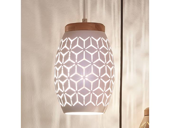 Pendelleuchte Ø 15cm Weiß/Weiß 1 Eisen, lackiert Monterey-Kiefer, lackiert E27