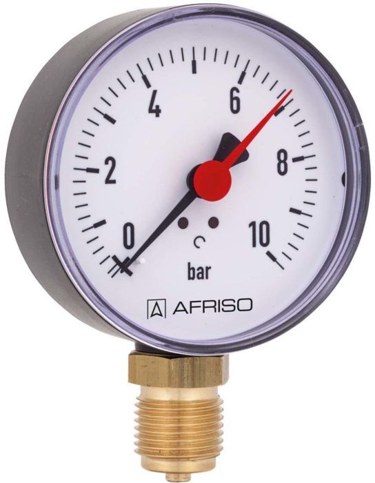 Afriso Manometer 0-6 bar, senkrecht 63563 Gehäuse 80mm Durchmesser, 1/2" Anschluss