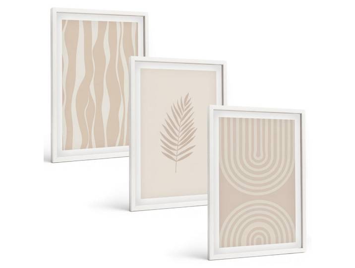 Tulup Bilder SET 3er Set - 40x60 cm Weißer Rahmen - Beige Pflanzenmuster, Kunststoff, Rechteckig, 40x60 cm, Fotografie, Bilder & Rahmen, Bilder