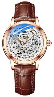 Uplift Essentials Luxury Skeleton Tourbillon Automatic Mechanical Watch Premium Stainless Steel Waterproof Timepiece For Women brown