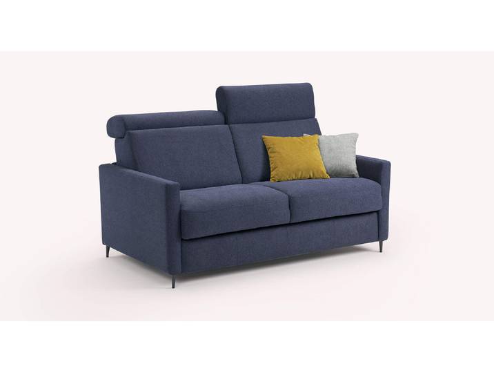Canapé convertible Tissu AMY - Bleu - Couchage 140x195 - Sommier Mixte grille et lattes