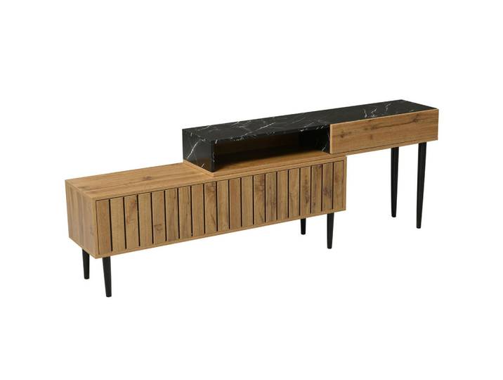 Modenvie Lowboard TV-Lowboard aus MDF und Spanplatte mit Marmor- und Holzdekor Naturfarben, 240x58x22 cm, Wohnzimmer, TV Möbel, Lowboards, Lowboards stehend