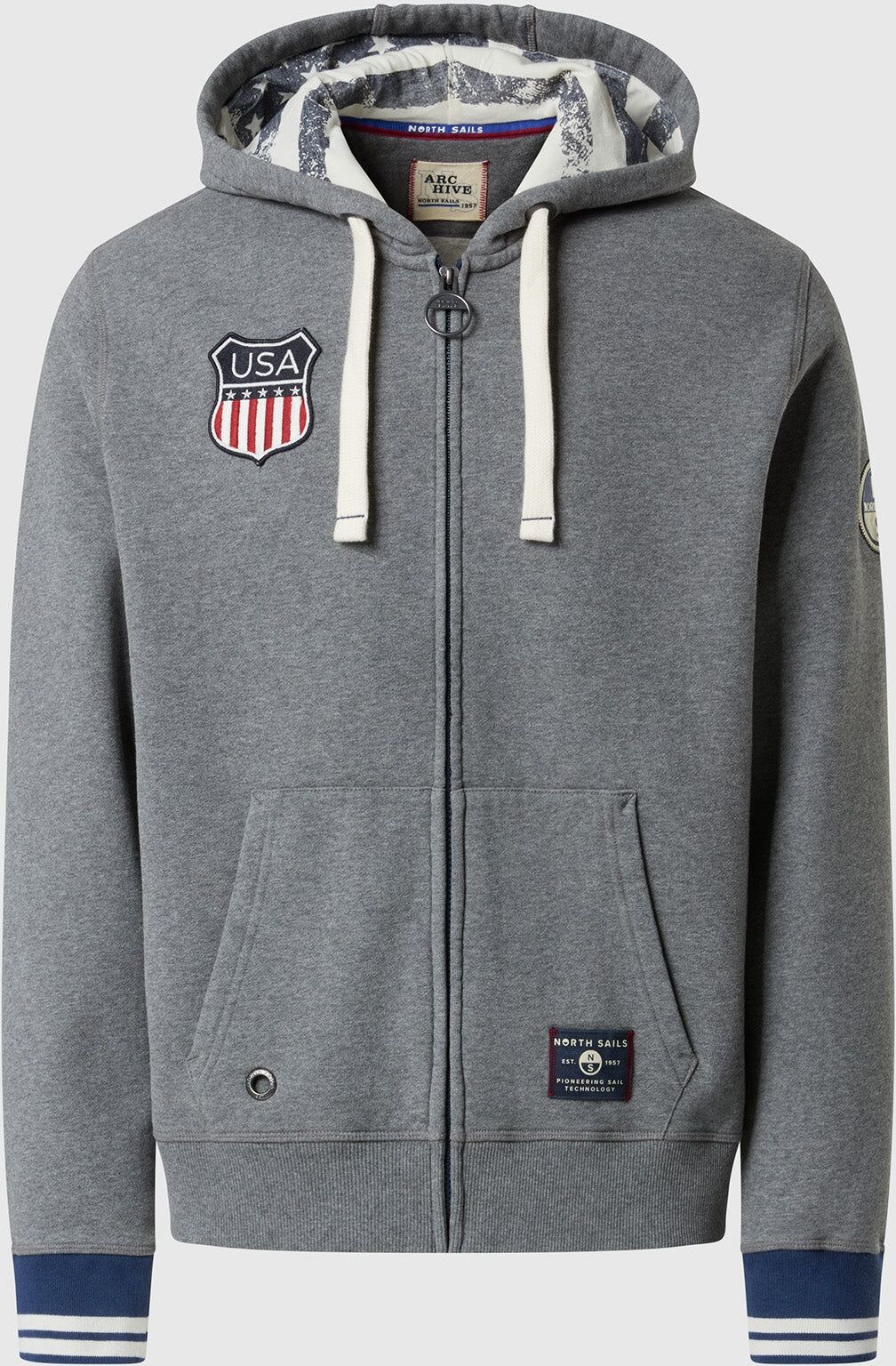 North Sails Archiv-Kapuzenjacke mit durchgehendem Reißverschluss Medium grey melange XXL