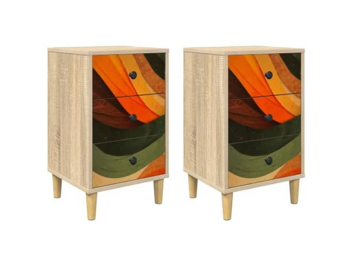 HGDFWRQW 2er Set Nachttisch ZAANDAM Sonoma-Eiche 36x33x60 cm Kompakte Nachtkommode mit 6 Schubladen für das Schlafzimmer, erhöhte Füße und dezentes Frontmuster.