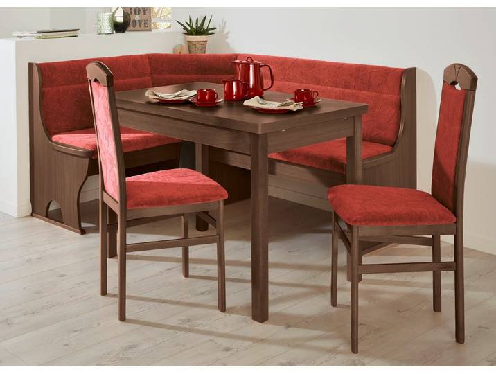 Stilvolle Esszimmermöbel, Nussbaum-Rot, Eckbankgruppe, 4-teilig, klein