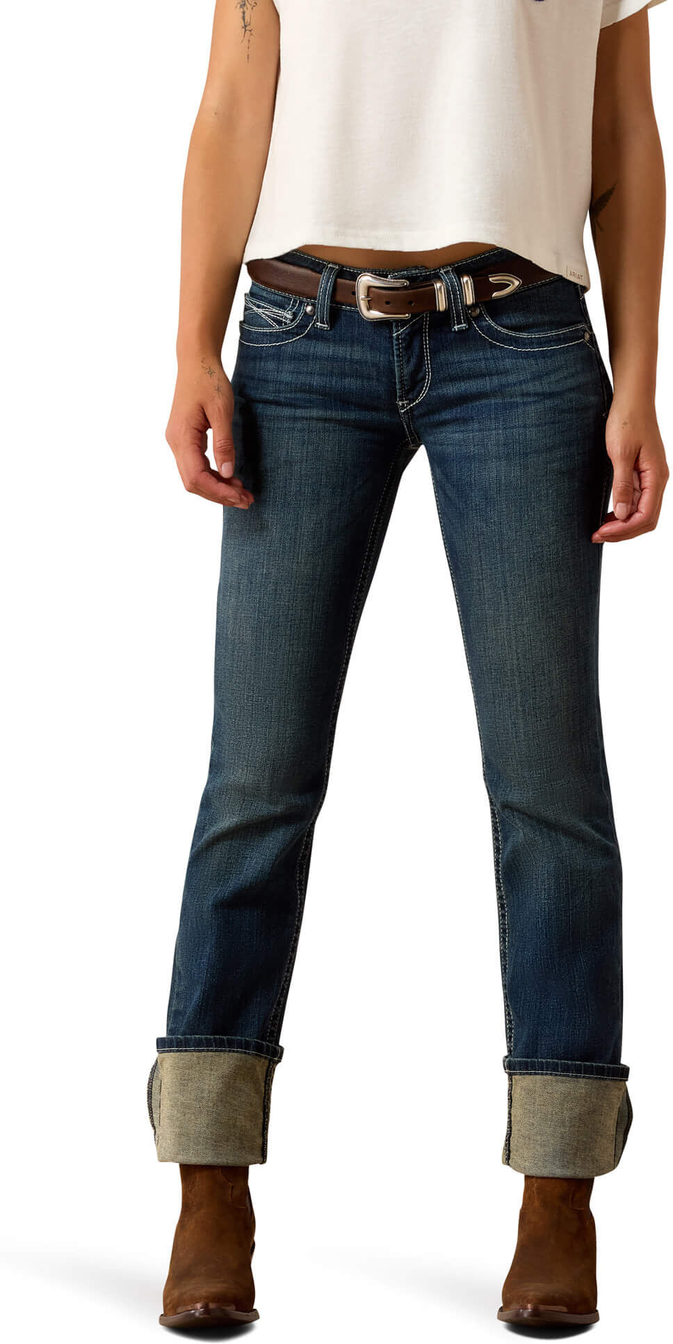 Women's R.E.A.L. Mid Rise Stretch Icon Stackable Straight Leg Jeans in Ocean, Size: 34 Regular by Ariat