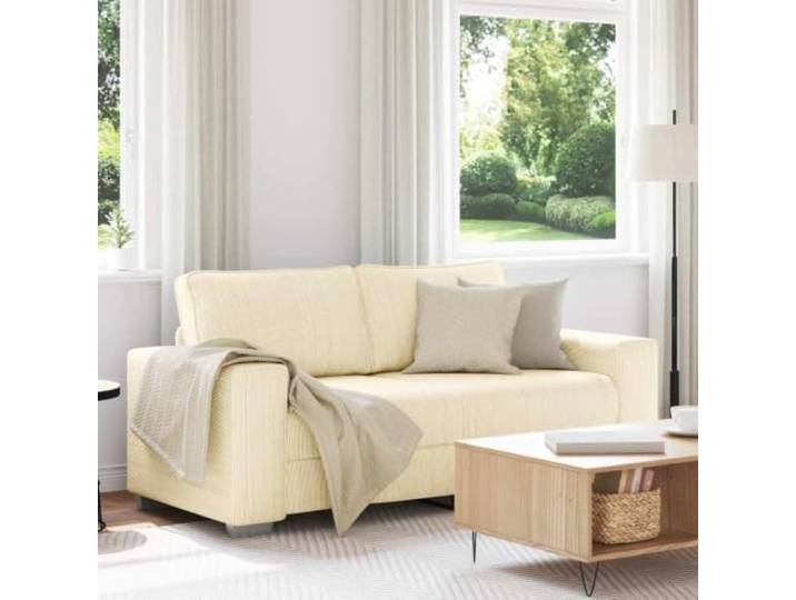HEFZGDB Zweisitzer-Sofa Creme 140 cm Cordstoff Relaxsofa mit gepolsterten Sitzflächen und robustem Gestell aus Sperrholz und Metall für Wohnzimmer Schlafzimmer Arbeitszimmer